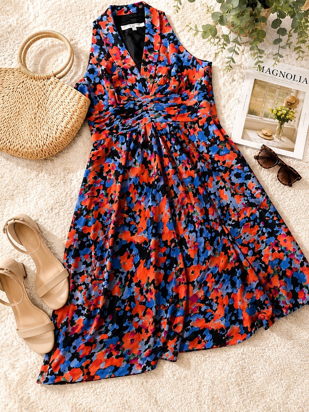 Evan Picone Floral Sleeveless Ruched Fit & Flare Dress Size 10 Wedding Guest